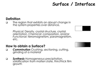 2. Surface Science.Surface science is the study of physical and ...