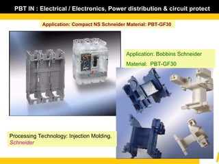 Application: Compact NS Schneider Material: PBT-GF30
PBT IN : Electrical / Electronics, Power distribution & circuit protect
Application: Bobbins Schneider
Material: PBT-GF30
Processing Technology: Injection Molding.
Schneider
 