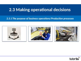 2.3 Making operational decisions
2.3.1 The purpose of business operations/Production processes
 