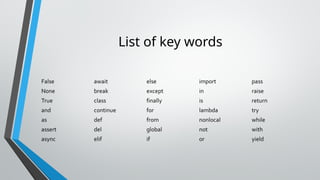 List of key words
 