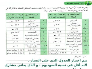 . ‫اليسار‬ ‫على‬ ‫الذي‬ ‫الجدول‬ ‫اختيار‬ ‫يتم‬
‫مشاري‬ ‫يعاني‬ ‫الذي‬ ‫و‬ ، ‫الصوديوم‬ ‫نسبة‬ ‫في‬ ‫أقل‬ ‫ألنه‬
 