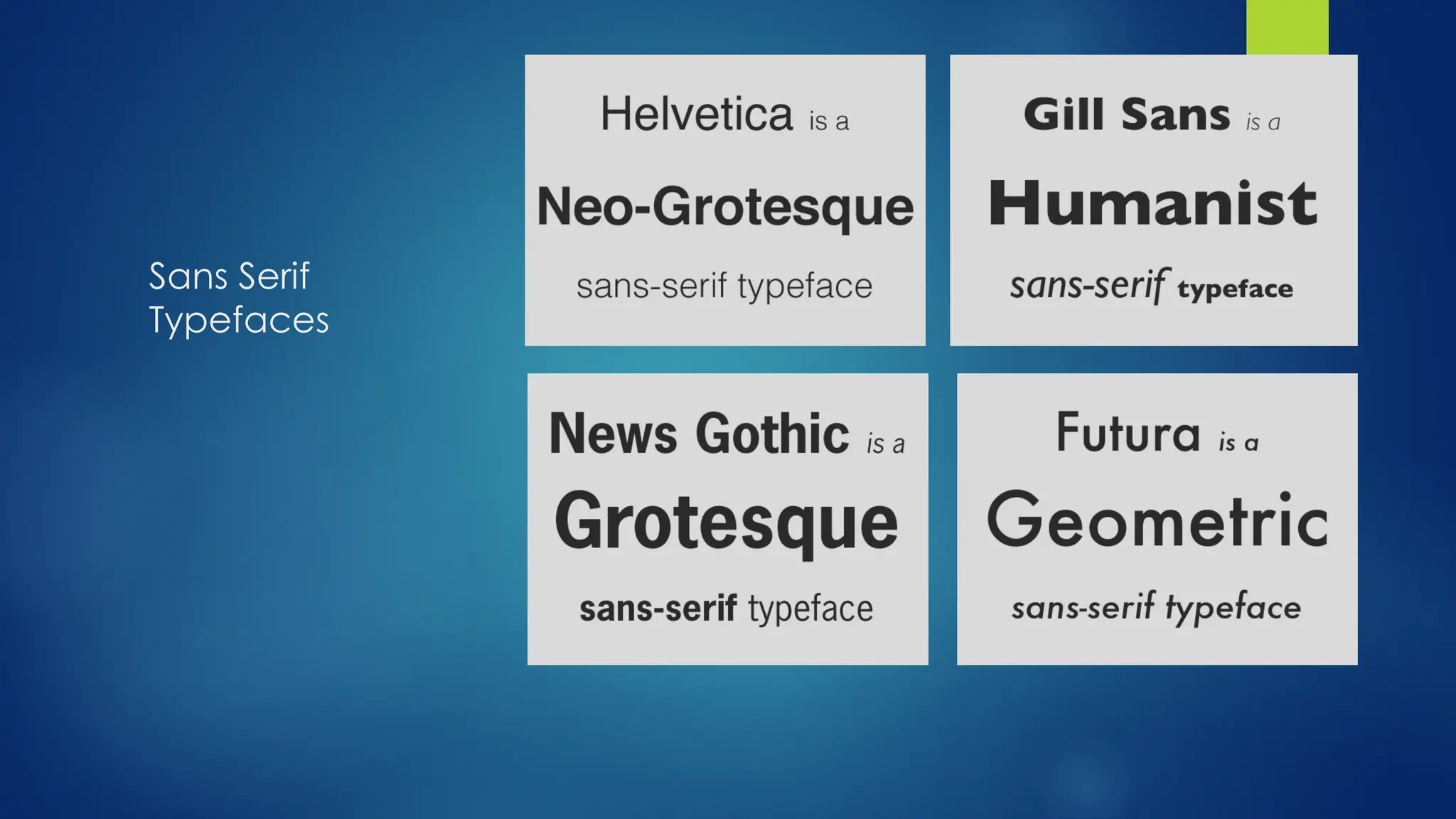 Sans Serif
Typefaces
 