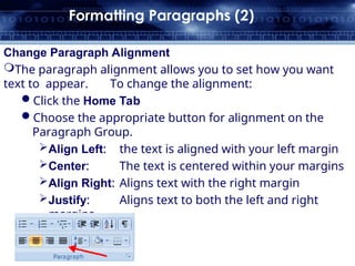 Justify In Paragraph 2. Week Two MS Word 2023 PG Students 2003 PG Students Final.ppt