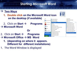 2. Week Two MS Word 2023 PG Students 2003 PG Students Final.ppt