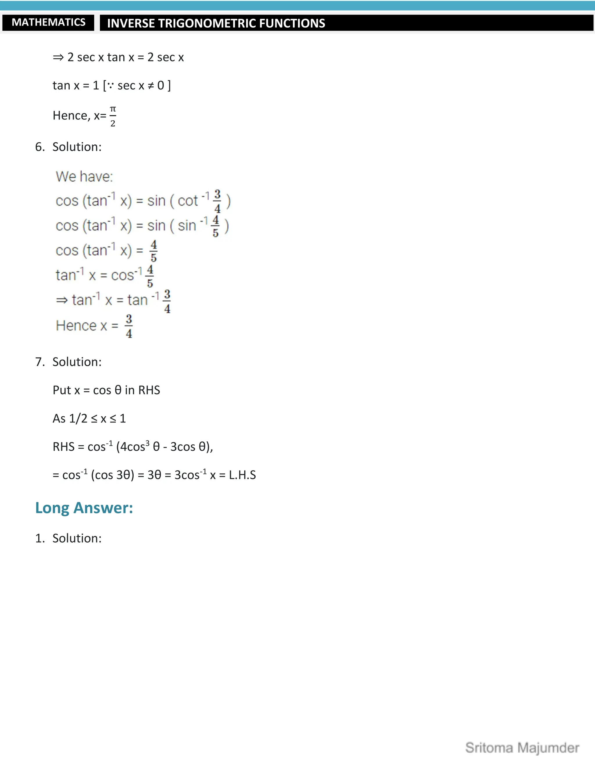 CBSE - Grade 12 - Mathematics - Ch 12- Inverse Trigonometric Functions ...