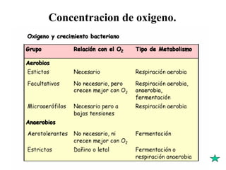 Concentracion de oxigeno.
 