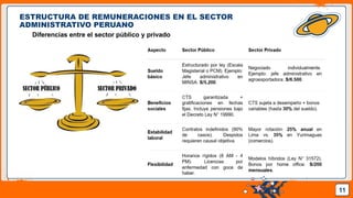 Pedro Armijo
ESTRUCTURA DE REMUNERACIONES EN EL SECTOR
ADMINISTRATIVO PERUANO
Diferencias entre el sector público y privado
11
 