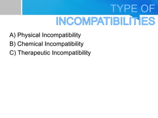 Physical Incompatabilities 2.Incompatibilities..................ppt