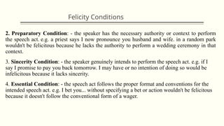 2. Felicity Conditionsconditions that must be met for a speech act to ...