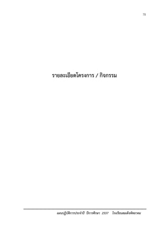 78 
แผนปฏิบัติการประจาปี ปีการศึกษา 2557 โรงเรียนสมเด็จพิทยาคม 
รายละเอียดโครงการ / กิจกรรม 