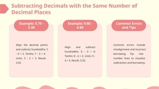 subtraction of decimal numbers and application | PPT