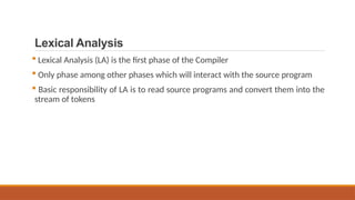 Comprehensive Overview of Lexical Analysis in Compiler Construction | PPTX
