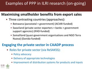 ILRI’s experience with public-private partnerships (PPPs) in pro-poor livestock development research and its uptake and application