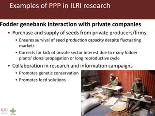 ILRI’s experience with public-private partnerships (PPPs) in pro-poor livestock development research and its uptake and application