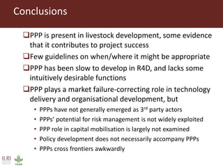 ILRI’s experience with public-private partnerships (PPPs) in pro-poor livestock development research and its uptake and application