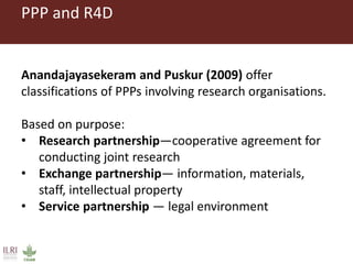 ILRI’s experience with public-private partnerships (PPPs) in pro-poor livestock development research and its uptake and application
