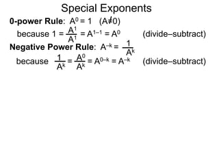 For a real-number-exponent such as , we approximate the
real number with fractions then use the fractional powers to
approximate the result.
  3.14159.. 3.1 3.14 3.141 3.1415
10  10 10 10 10 10≈1385.45..
Example C.
31
10
314
100
3141
1000
31415
10000

The Exponential Functions
Hence exponential functions or functions of the form
f(x) = bx (b > 0 and b  1) are defined for all real numbers x.
≈1258.9.. ≈1380.3.. ≈1383.5.. ≈1385.1..
Exponential functions show up in finance, bio science,
computer science and physical sciences.
 