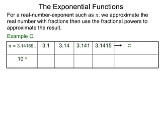 Compound Interest
Let P = principal
i = (periodic) interest rate,
N = number of periods
A = accumulation
then P(1 + i) N = A
The PINA Formula (Periodic Interest)
We use the following time line to see what is happening.
P
0 1 2 3 Nth periodN–1
Rule: Multiply (1 + i) each period forward
P(1 + i) P(1 + i) 2 P(1 + i) 3 P(1 + i) N - 1 P(1 + i) N
Example E. $1,000 is in an account that has a monthly interest
rate of 1%. How much will be there after 60 years?
We have P = $1,000, i = 1% = 0.01, N = 60 *12 = 720 months
so by PINA, there will be 1000(1 + 0.01) 720
 