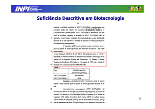 INPI
         INSTITUTO
        NACIONAL
        DA PROPRIEDADE
       INDUSTRIAL




                Suficiência Descritiva em Biotecnologia




                                                          52
 