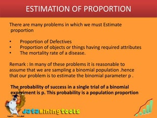 Single Sample Proportion Estimation Interval Estimation & Estimation Of Proportion | PPTX