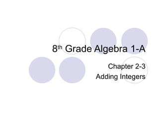 8 th  Grade Algebra 1-A Chapter 2-3 Adding Integers 