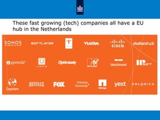These fast growing (tech) companies all have a EU
hub in the Netherlands
 
