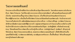 โครงงานคอมพิวเตอร์
กิจกรรมการเรียนที่นักเรียนมีอิสระในการเลือกศึกษาปัญหาที่ตนเองสนใจ โดยจะต้องวางแผนการดาเนินงาน
ศึกษา พัฒนาโปรแกรม โดยใช้ความรู้ทางกระบวนการวิศวกรรมซอฟต์แวร์ เครื่องคอมพิวเตอร์และอุปกรณ์ที่
เกี่ยวข้อง ตลอดจนทักษะพื้นฐานในการพัฒนาโครงงาน เรื่องที่นักเรียนสนใจและคิดจะทาโครงงาน
ซึ่งอาจมีผู้ศึกษามาก่อน หรือเป็นเรื่องที่นักพัฒนาโปรแกรมได้เคยค้นคว้าและพัฒนาแล้ว นักเรียนสามารถทา
โครงงานเรื่องดังกล่าวได้ แต่ต้องคิดดัดแปลงแนวทางในการศึกษา การวิเคราะห์ข้อมูล การพัฒนาโปรแกรม
หรือศึกษาเพิ่มเติมจากผลงานเดิมที่มีผู้รายงานไว้ จุดมุ่งหมายสาคัญของการทาโครงงานเป็นการเปิดโอกาสให้
นักเรียนได้รับประสบการณ์ตรงในการใช้ระบบคอมพิวเตอร์แก้ปัญหา ประดิษฐ์คิดค้น หรือค้นคว้าหาความรู้
ต่างๆ ใช้คอมพิวเตอร์ในการพัฒนาสื่อการเรียนรู้เพื่อการศึกษา ประดิษฐ์ฮาร์ดแวร์ ซอฟต์แวร์ หรืออุปกรณ์
ใช้สอยต่างๆ พัฒนาโปรแกรมประยุกต์ต่างๆ ตลอดจนการพัฒนาเกมคอมพิวเตอร์ เพื่อฝึกให้นักเรียนเป็น
บุคคลที่ใฝ่เรียนใฝ่รู้ การพัฒนาความคิดใหม่ๆ ความมีคุณธรรมจริยธรรม เอื้อเฟื้อเผื่อแผ่ ให้กับเพื่อนมนุษย์
และอยู่ในสังคมอย่างมีความสุข
 