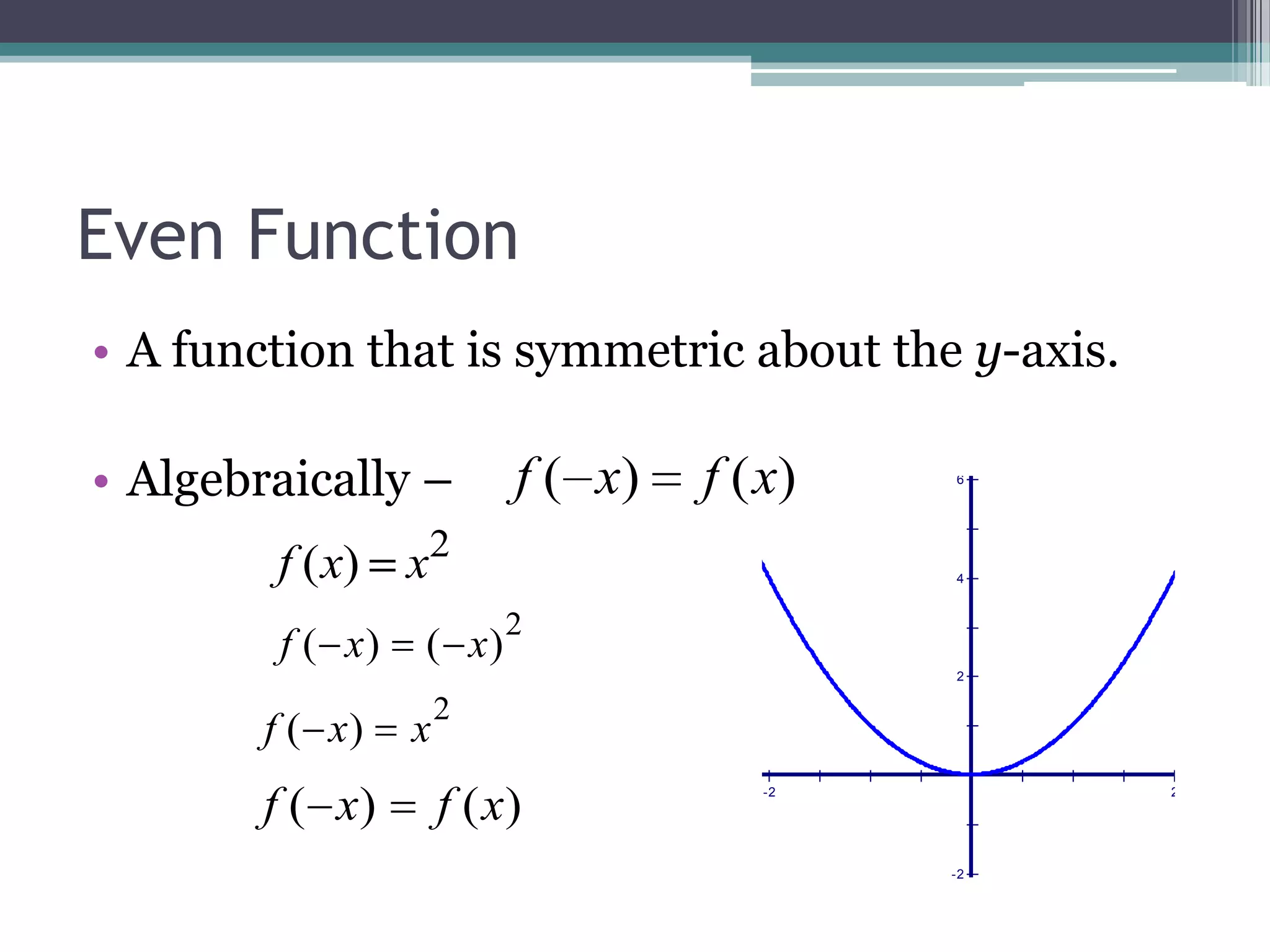 Even Function Definition Math 2.3.1 properties of functions | PPTX
