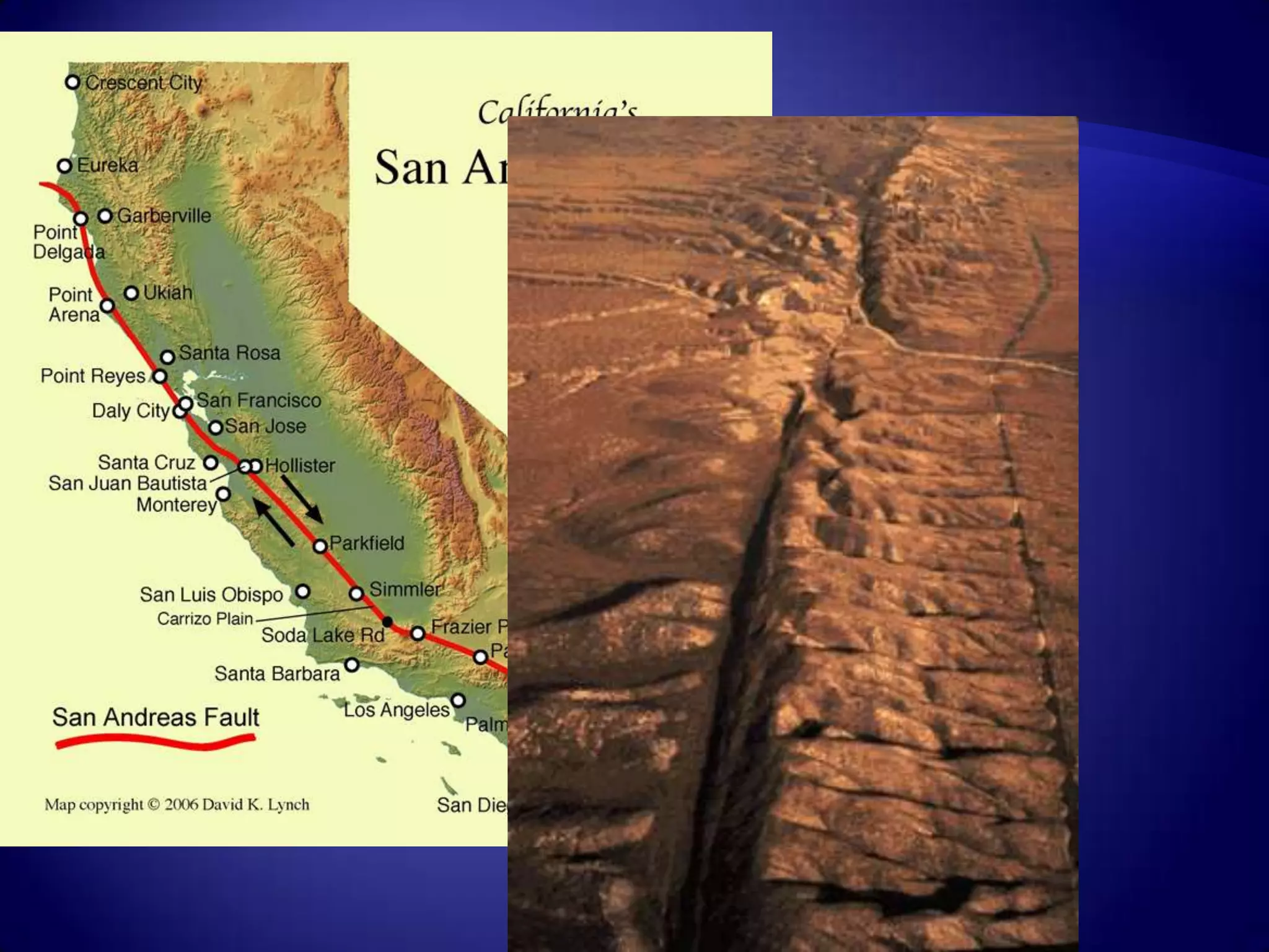 The earthquake’s focus is the point underground at which the quake originates.  The point on the surface directly above the focus is the epicenter.Seismographs measure seismic activity (geologic vibrations)The Richter Scale determines the relative strength of an earthquake.To give you an idea of the energy released by an earthquake, the largest thermonuclear device ever detonated measured 7.0 on the Richter and released energy equivalent to 50 megatons (50 million tons) of TNT.  