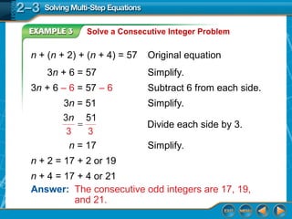 2-3 Multi-step equations glencoe algebra | PPT
