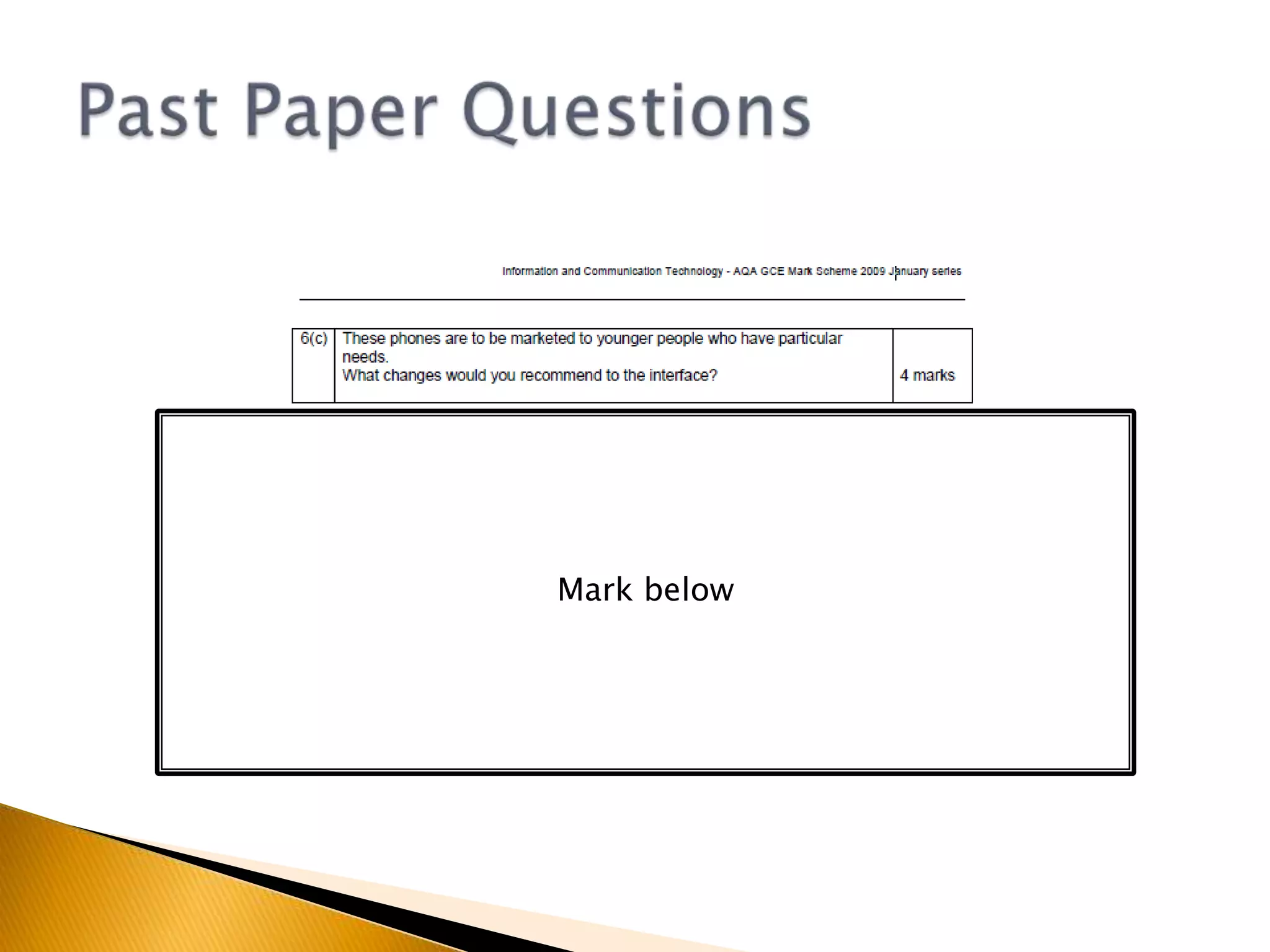 Past Paper QuestionsMark below