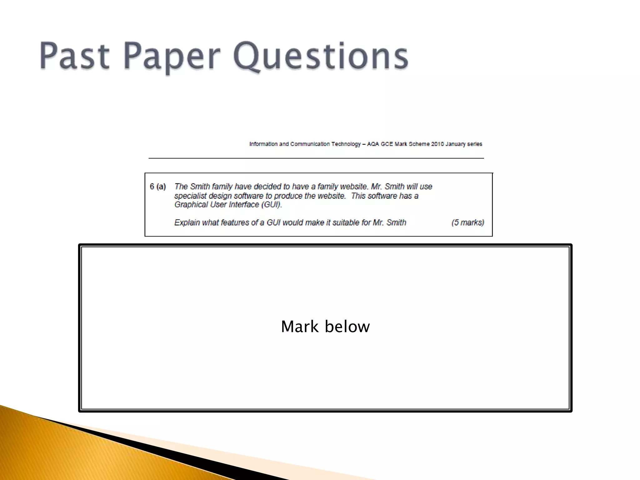 Past Paper QuestionsMark below