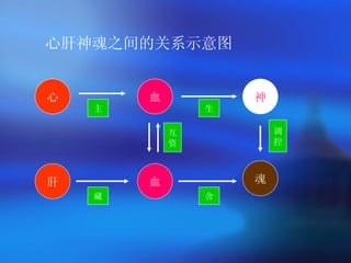 心肝神魂之间的关系示意图  心 血 神 肝 血 魂 主 藏 生 舍 调 控 互 资 