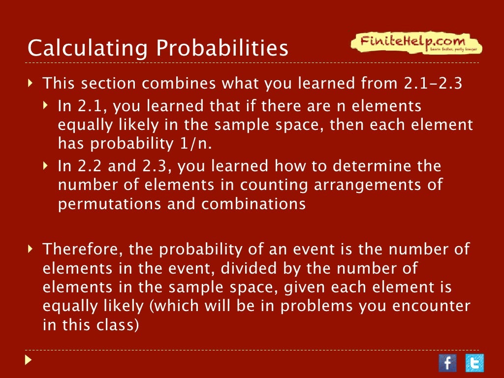 Computing Probabilities By Using Equally Likely Outcomes Finite Math