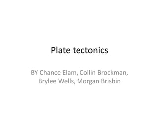 Plate tectonics
BY Chance Elam, Collin Brockman,
Brylee Wells, Morgan Brisbin

 