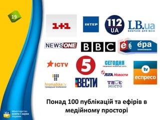 19
Понад 100 публікацій та ефірів в
медійному просторі
 