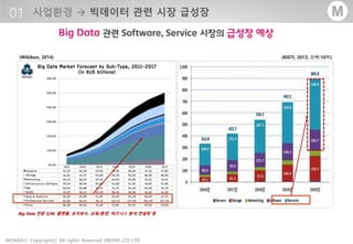 - 13 -MOARA Copyrightⓒ All rights Reserved UBONE.,CO LTD®
M
(Wikibon, 2014) (KISTI, 2013, 단위:10억)
Big Data 전문 S/W, 플랫폼, 유지보수, 교육/훈련, 비즈니스 분석 컨설팅 등
 