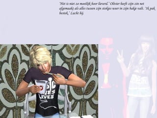 ‘ Het is niet zo moeilijk hoor lieverd.’ Olivier heeft zijn zin net afgemaakt als alles tussen zijn stokjes weer in zijn bakje valt. ‘Ik pak bestek.’ Lacht hij.  