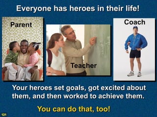 Everyone has heroes in their life!

      Parent                           Coach




                        Teacher


      Your heroes set goals, got excited about
      them, and then worked to achieve them.
               You can do that, too!
121
 