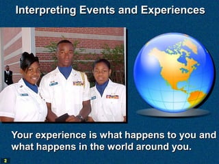 Interpreting Events and Experiences




    Your experience is what happens to you and
    what happens in the world around you.
2
 