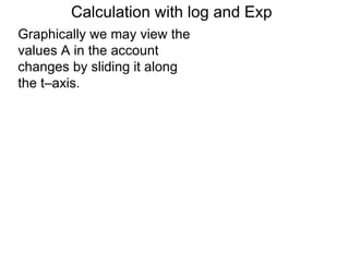 Calculation with log and Exp
Graphically we may view the
values A in the account
changes by sliding it along
the t–axis.
 