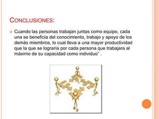 Responsabilidad ambigua Características de un equipo de alto rendimiento: Tener un propósito claro.Tener una comunicación efectiva hacia adentro y hacia afuera. Voluntad de aprender de los demás.Participación en el grupo.Orientación a la solución de problemas.