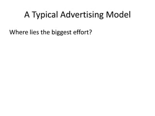 A Typical Advertising Model
Where lies the biggest effort?
 