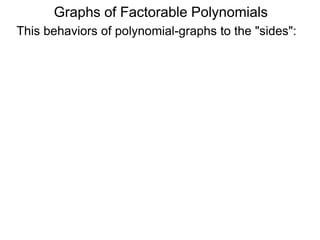 Graphs of Factorable Polynomials
y = +xeven + lower degree terms:
Behaviors of polynomial-graphs to the "sides":
 