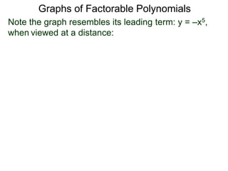 Graphs of Factorable Polynomials
Note the graph resembles its leading term: y = –x5,
when viewed at a distance:
-2
++
0 3
 