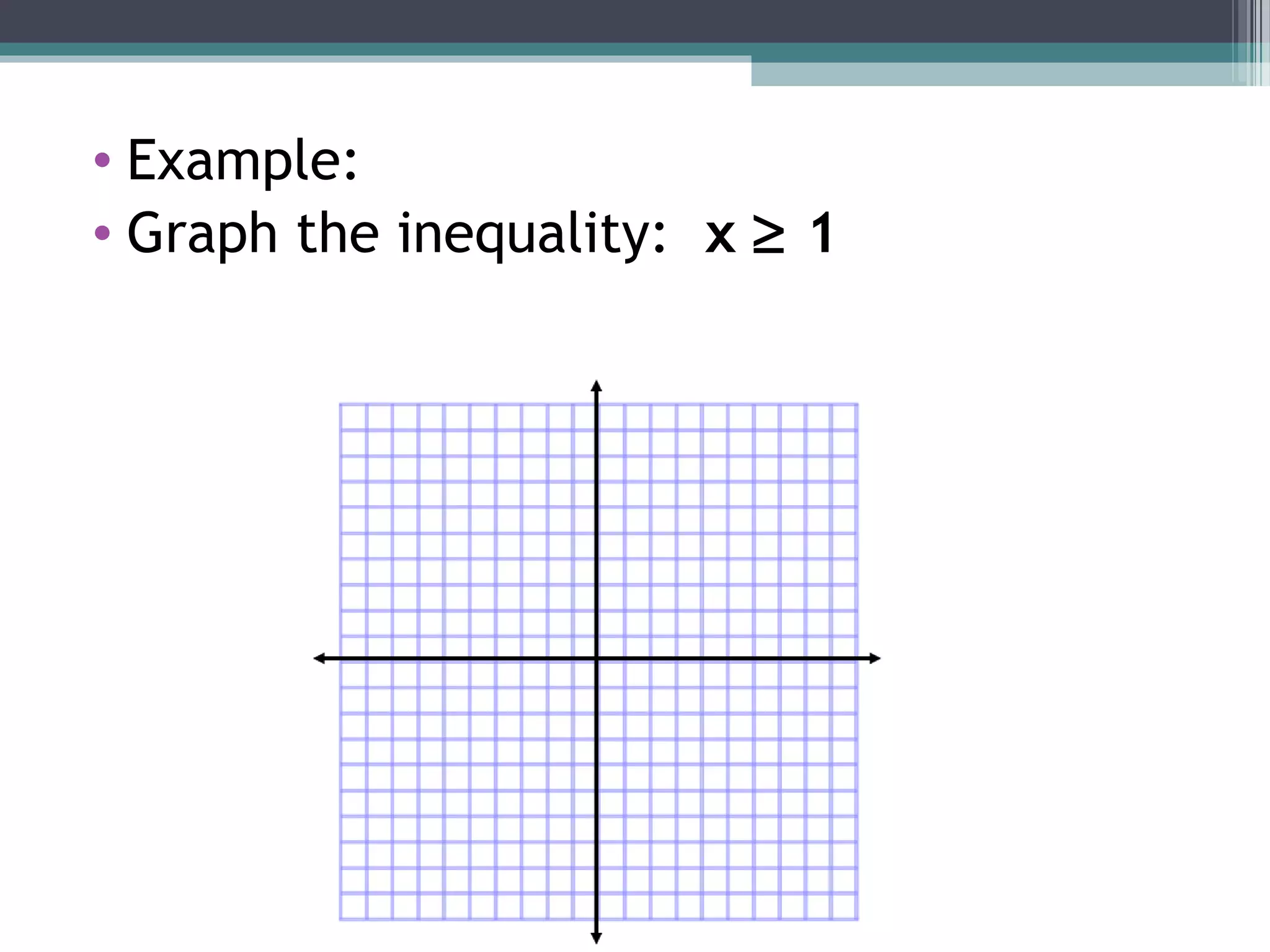 • Example:
• Graph the inequality: x ≥ 1
 