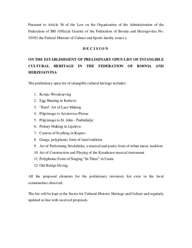 Bosnia And Herzegovina On The Establishment Of A Preliminary Open Li