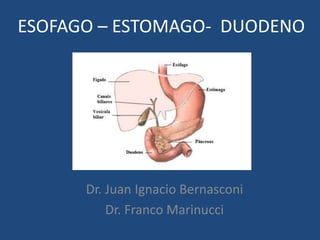 ESOFAGO – ESTOMAGO- DUODENO
Dr. Juan Ignacio Bernasconi
Dr. Franco Marinucci
 