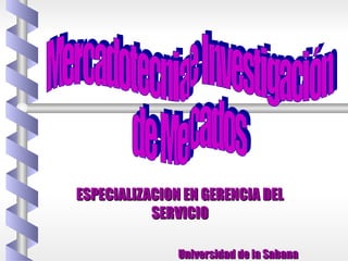 ESPECIALIZACION EN GERENCIA DEL SERVICIO Universidad de la Sabana Mercadotecnia e Investigación de Mercados 