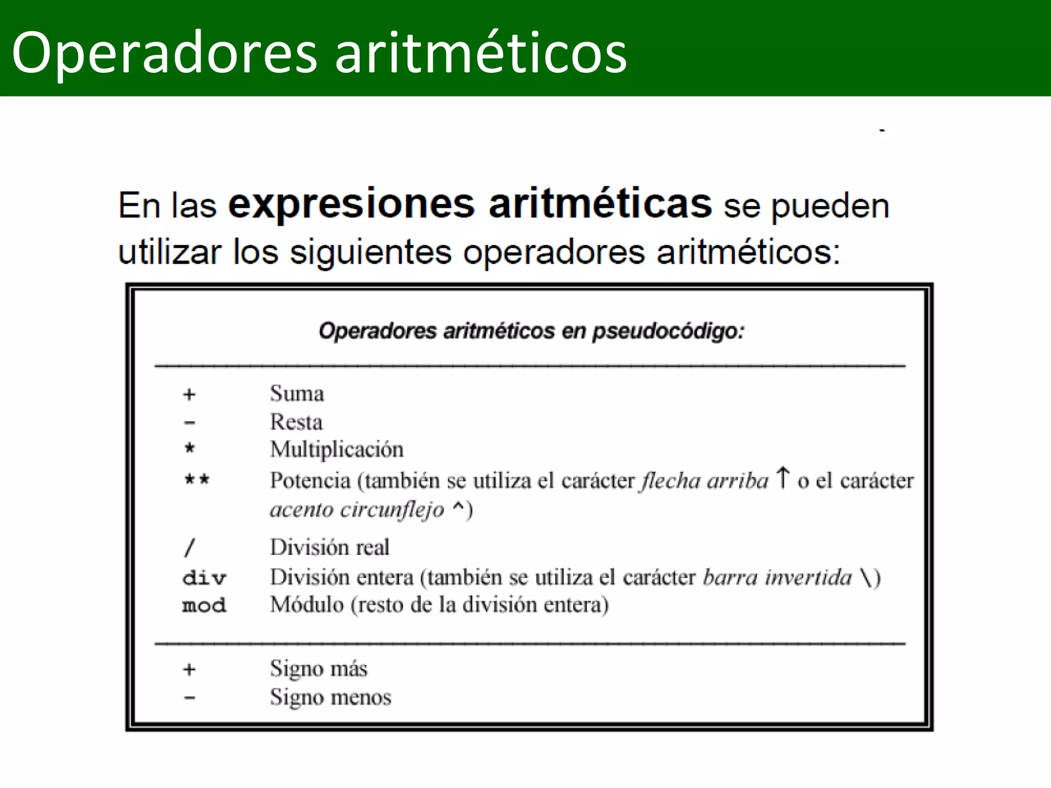 Operadores aritméticos
 